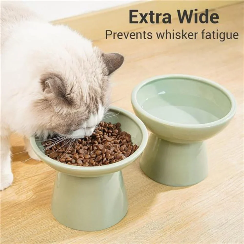 2 Extra Wide Elevated Cat Food Bowl, Ceramic Cat Bowls for Food and Water, Wide